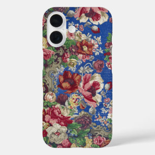 Royal Blue Victorian Rose Ornamental Pattern iPhone 16 Case