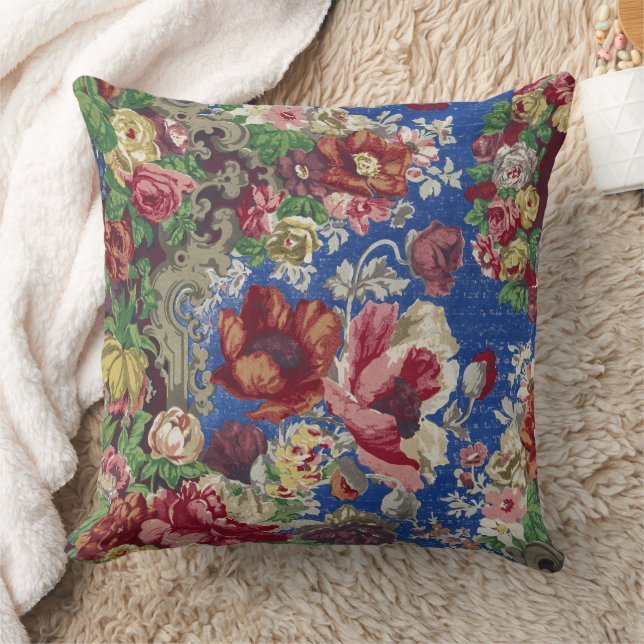Royal Blue Victorian Rose Ornamental Pattern Cushion (Blanket)