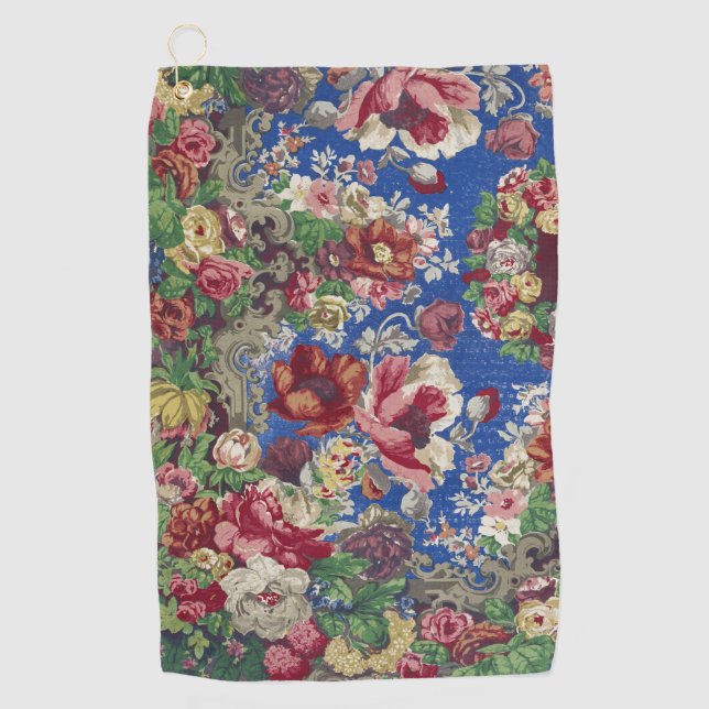 Royal Blue Victorian Rose Ornamental Pattern Golf Towel (Front)