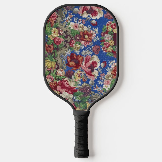 Royal Blue Victorian Rose Ornamental Pattern Pickleball Paddle (Front)