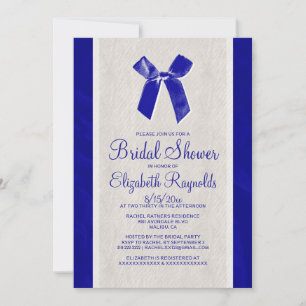 Royal Blue Vintage Bow Linen Bridal Shower Invites