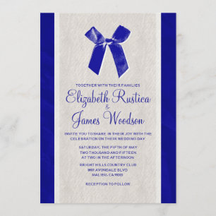Royal Blue Vintage Bow & Linen Wedding Invitations
