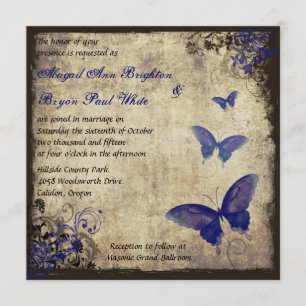 Royal Blue Vintage Butterfly Wedding Invitation