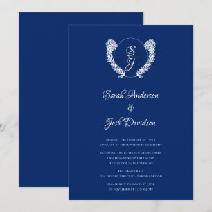 Royal Blue Vintage Monogram Classic  Invitation
