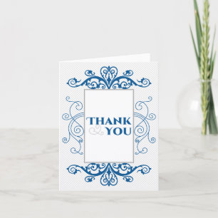 Royal Blue Vintage Swirls Wedding Thank You Card