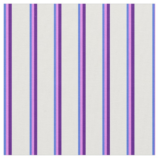 Royal Blue, Violet, Indigo & White Stripes Fabric (Close Up)