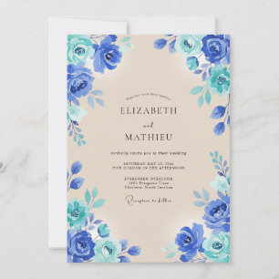 Royal Blue Vivid Watercolor Wedding Invitation