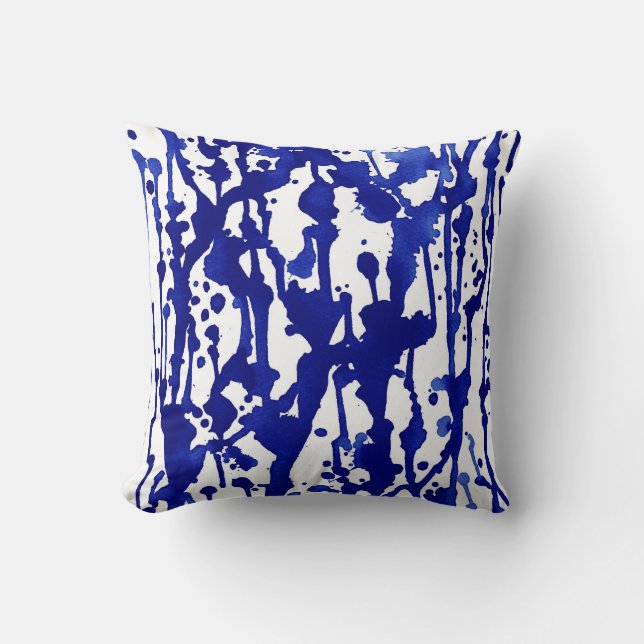 Royal Blue Watercolor Abstract Cushion (Front)