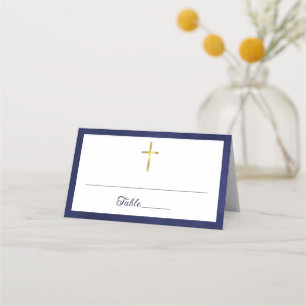 Royal Blue Watercolor Baptism Boy Place Card