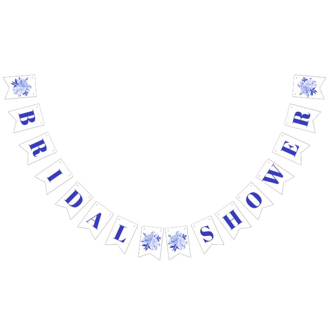 Royal Blue Watercolor Floral Bridal Shower Bunting (All)