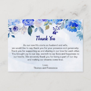 Royal Blue Watercolor Floral Thank You Card