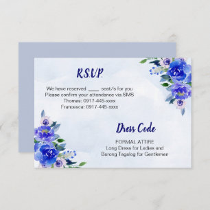 Royal Blue Watercolor Floral Wedding RSVP Card