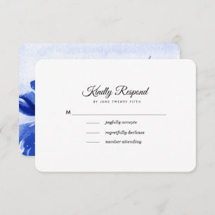 Royal Blue Watercolor Floral Wedding RSVP Cards