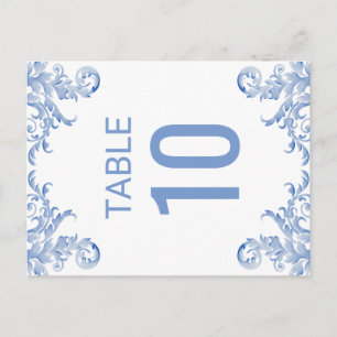 Royal Blue Watercolor Flourish Table Number Card
