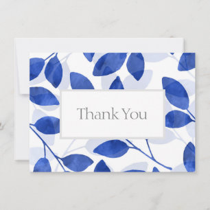 Royal Blue Watercolor Leaves  Thank You Card