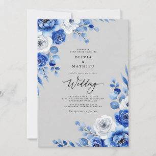 Royal Blue Watercolor Snowy Wedding Invitation