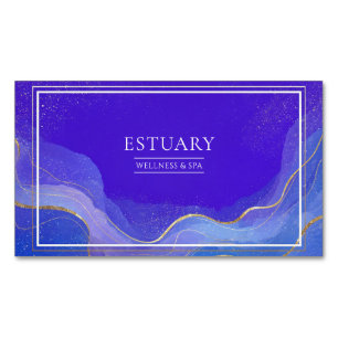 Royal Blue Wave Abstract Gold Line Geometric Magnetic Business Card