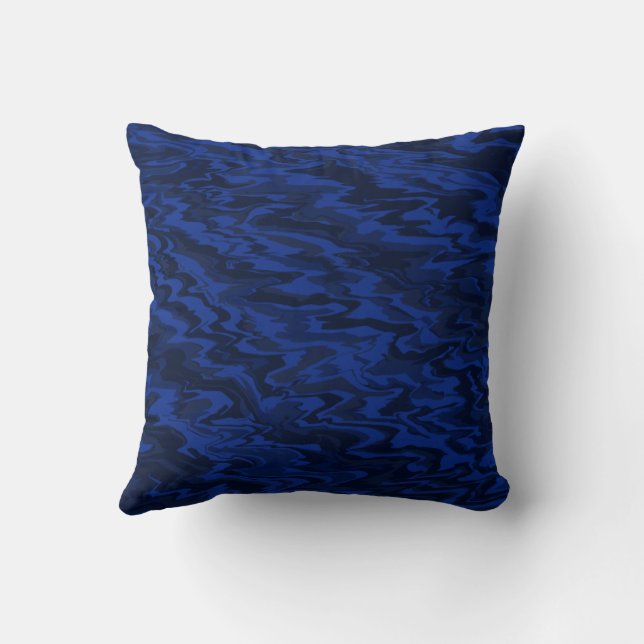 Royal Blue Wavy Liquid Water Pattern Cushion (Back)