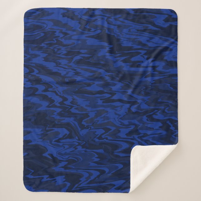 Royal Blue Wavy Liquid Water Pattern Sherpa Blanket (Front)