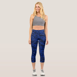 Royal Blue Wavy Water Pattern Capri Leggings