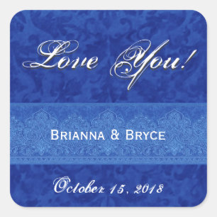 Royal Blue Wedding Bride Groom Damask Square Sticker