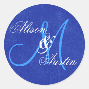 ROYAL BLUE Wedding Custom Monogram D721 Classic Round Sticker