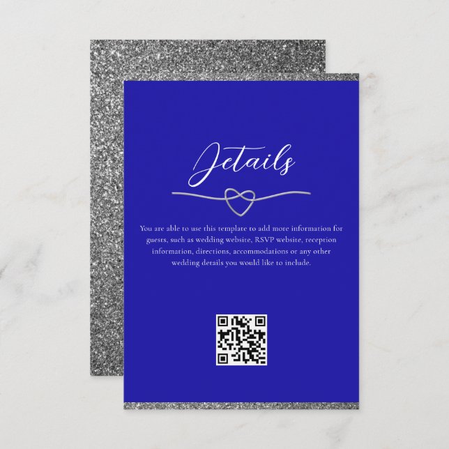 Royal Blue Wedding Details QR Code Enclosure Card (Front/Back)