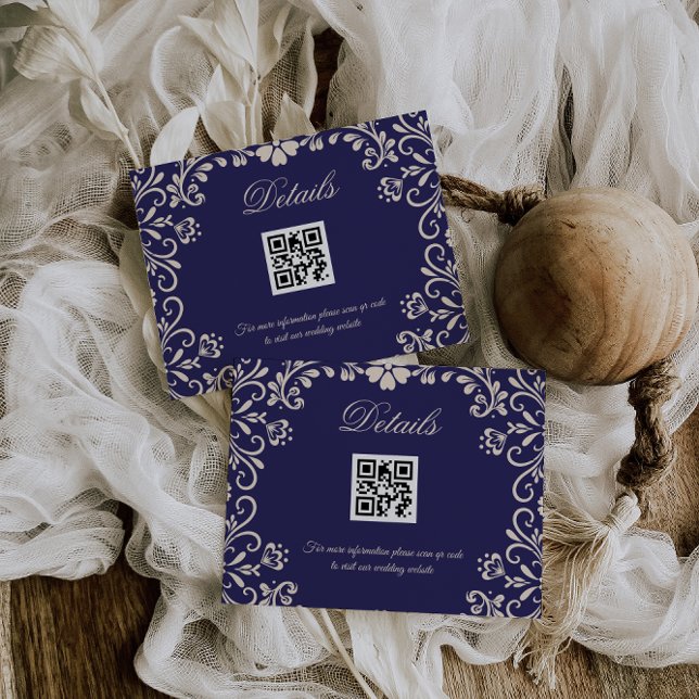 Royal Blue Wedding Qr code Details Enclosure Card (Creator Uploaded)