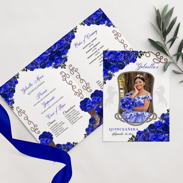 Royal Blue Western Charro Quinceañera Program (Creator Uploaded)