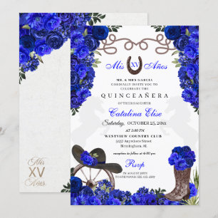 Royal Blue Western Ranchero Quinceanera Invitation