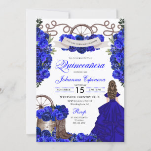 Royal Blue Western Ranchero Quinceanera Invitation