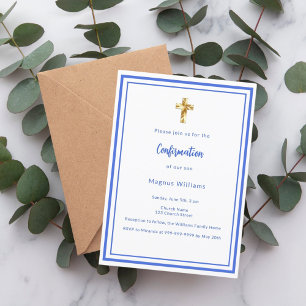 Royal blue white boy Confirmation Invitation