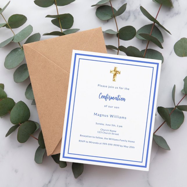 Royal blue white boy Confirmation invitation (Creator Uploaded)