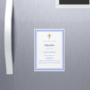 Royal blue white boy Confirmation Magnetic Invitation
