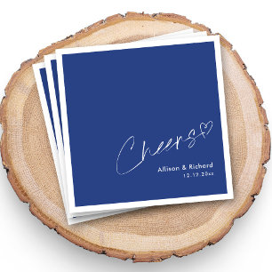 Royal Blue & White Cheers Hand-Lettered Wedding Napkin