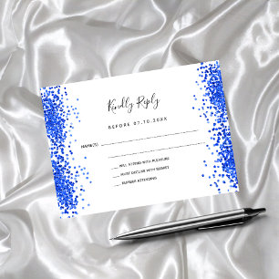 Royal blue white confetti wedding RSVP Card
