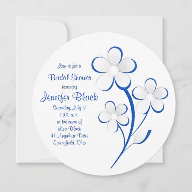 Royal Blue White Daisy Bridal Shower Invitation (Front)