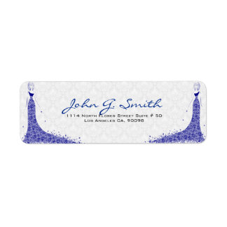 Royal Blue & White Damasks Wedding Dress Return Address Label