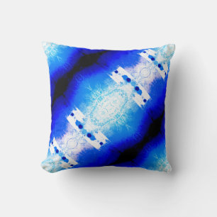 Royal Blue White Diagonal Mediterranean Mosaics Cushion