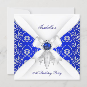 Royal Blue White Diamond Pearl Birthday Party 3 Invitation