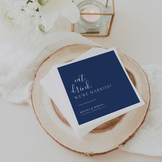Royal Blue White Eat Drink We're Married Wedding  Napkin (Creator Uploaded)