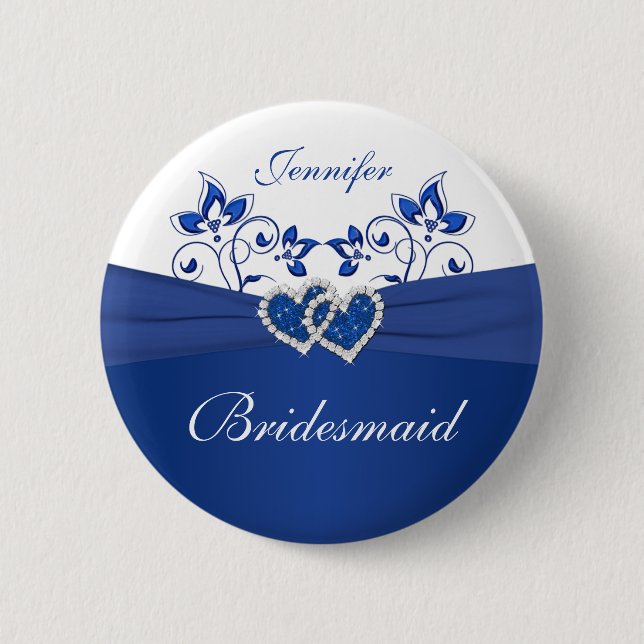 Royal Blue, White Floral Bridesmaid Pin (Front)