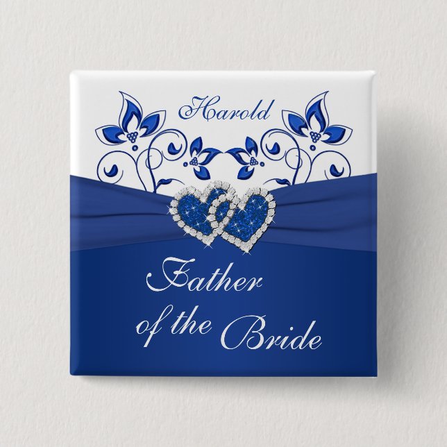 Royal Blue, White Floral Father of the Bride Pin (Front)