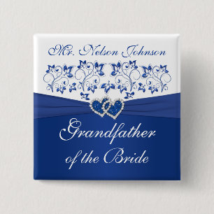 Royal Blue White Floral Grandfather of the Bride 15 Cm Square Badge