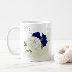 royal blue white floral greenery coffee mug