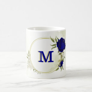 royal blue white floral greenery  coffee mug