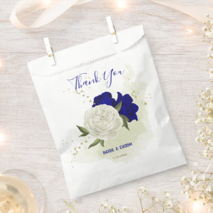 royal blue white floral greenery wedding favour bag