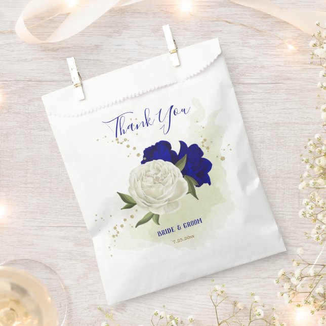 royal blue white floral greenery wedding favour bag (Clipped)