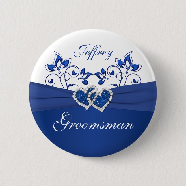 Royal Blue, White Floral Groomsman Pin (Front)