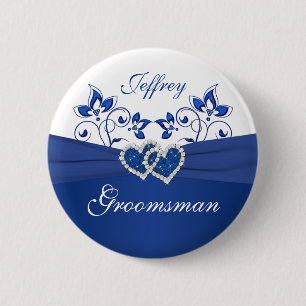 Royal Blue, White Floral Groomsman Pin